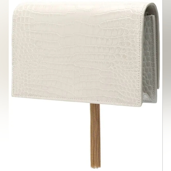 New! AUTHENTICATED YSL Saint Laurent Kate Chain Wallet With Tassel Crema Soft - Picture 3 of 16